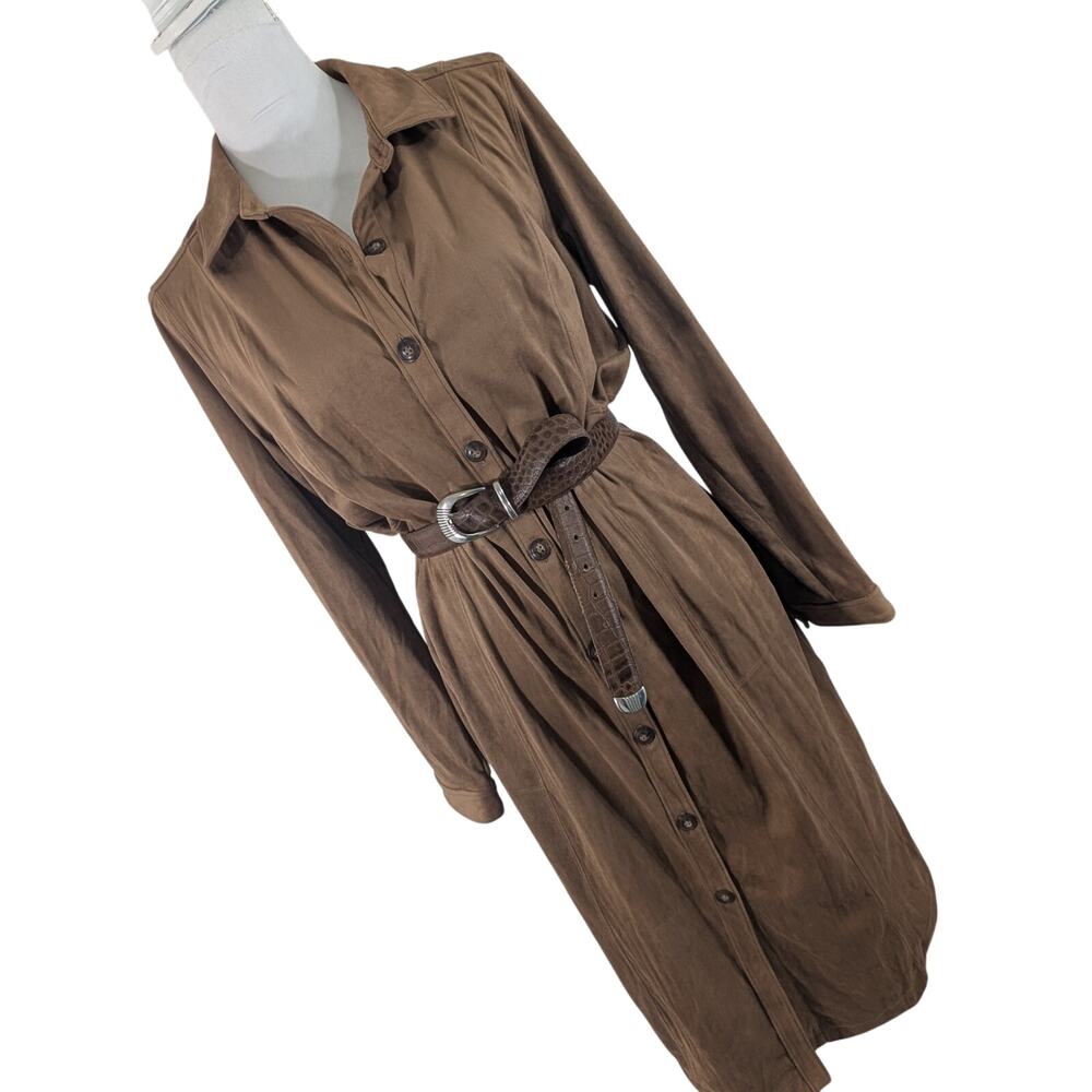 NWT@$129! J. JILL! PECAN BROWN FAUX SUEDE EXTRA LONG JACKET, SHIRT DRESS! SZ M
